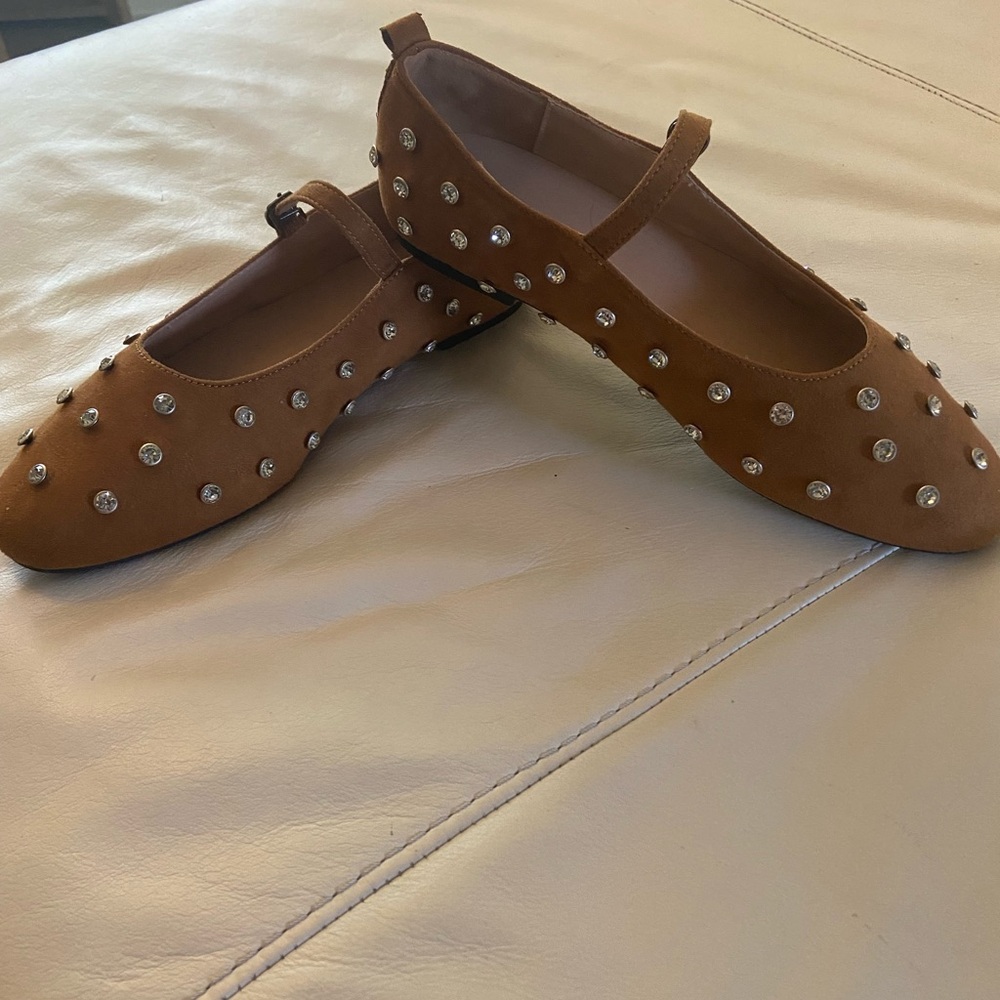 Brown Studded Suede Ballet Flats